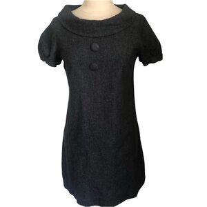 Maude 1960s retro style Jean look Shift Dress w/cowl collar & puff sleeves SizeL